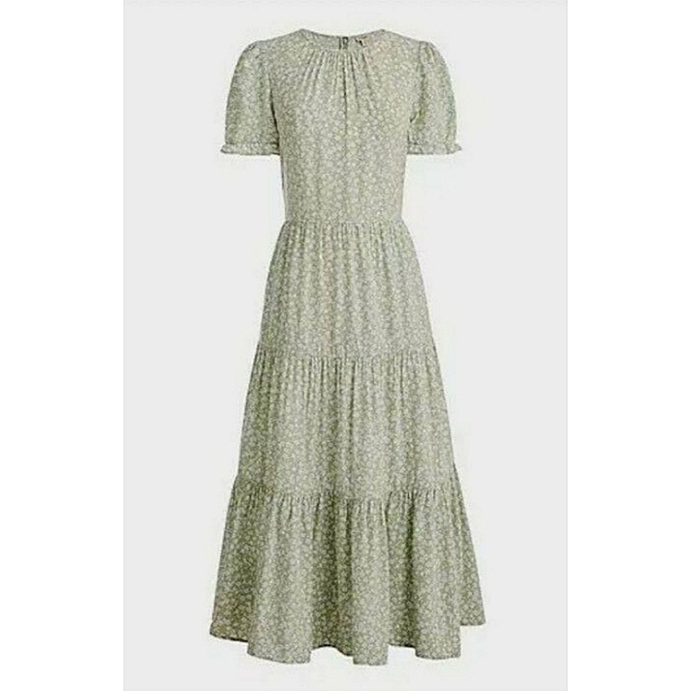 Floral Puff Sleeve Tiered Midi Dress